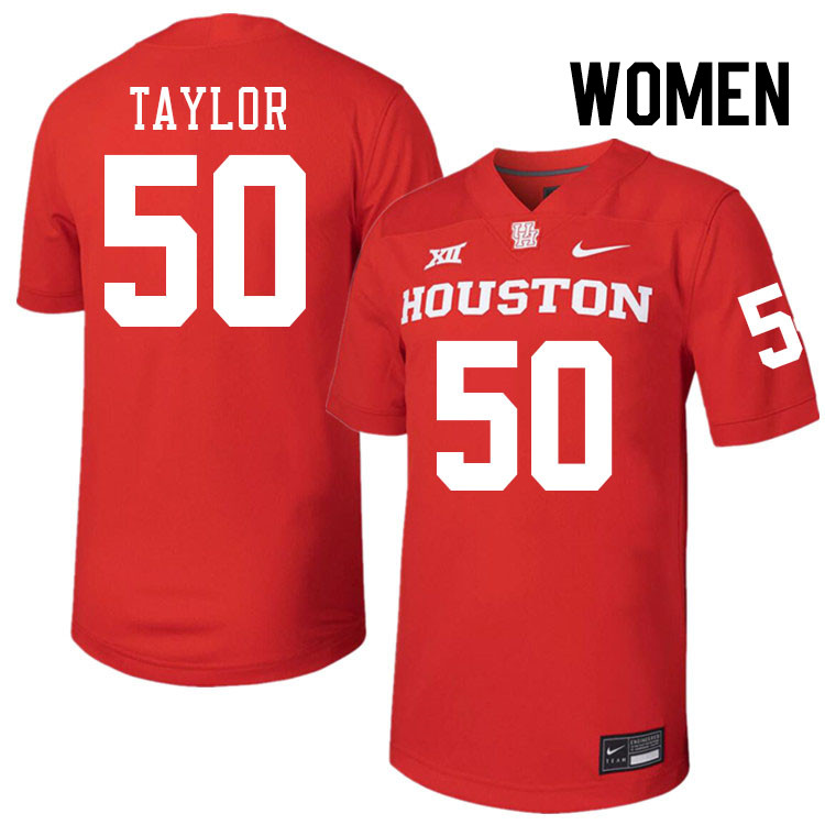 Women #50 Zion Taylor Houston Cougars College Football Jerseys Stitched-Red